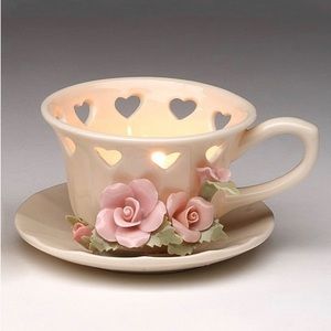 🆕 Cream Rose Cup Tealight Holder by Cosmos Gifts BNIB